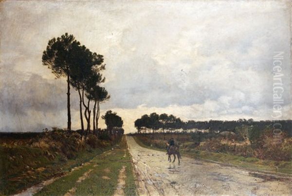 Paysan Breton Sur La Route Par Un Ciel D'orage - view 1
