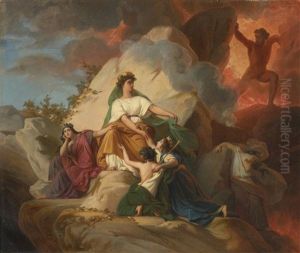 Cybele Opposing Vesuvius To Protect The Cities Of Stabia, Herculaneum, Pompeii And Resina: A Sketch by Francois Edouard Picot