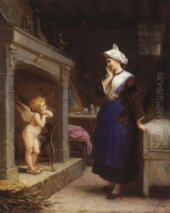 Jeune Bretonne Et Amour by Henri Pierre Picou