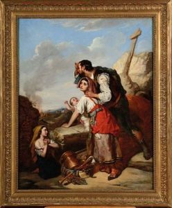 Famille De Paysans Fuyant La Ville En Flammes by Charles Picque