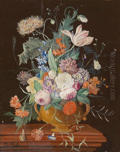 Blumenstuck In Henkelvase Mit Schmetterlingen - view 1
