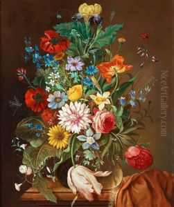 Blomsterstilleben Med Tulpan, Pion, Iris, Vallmo, Pasklilja Och Blaklint