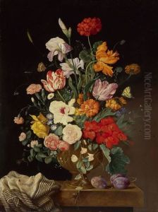 Blumenstillleben Mit Pflaumen by Franz Xaver Pieler