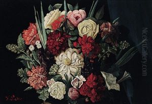 Bunter Blutenstraus Im Sonnigen Licht Vor Dunklem Stoffhintergrund by Franz Xaver Pieler