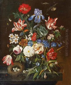 Blumenstillleben Mit Vogelnest by Franz Xaver Pieler