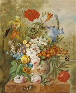 Sommerblumen In Japanischer Vase Sommerblumen In Japanischer Vase