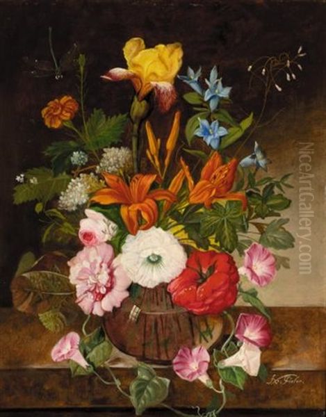 Still Life With Dragonfly And Flowers (+ Still Life With Moth And Flowers; Pair) - view 1