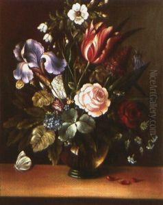 Stillleben Mit Blumen Und Schmetterling