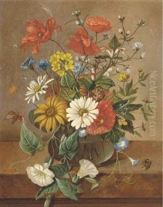 Poppies And Daisies Amidst Other Summer Flowers In A Vase