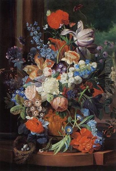 Groses Blumenstilleben Mit Vogelnest - view 1