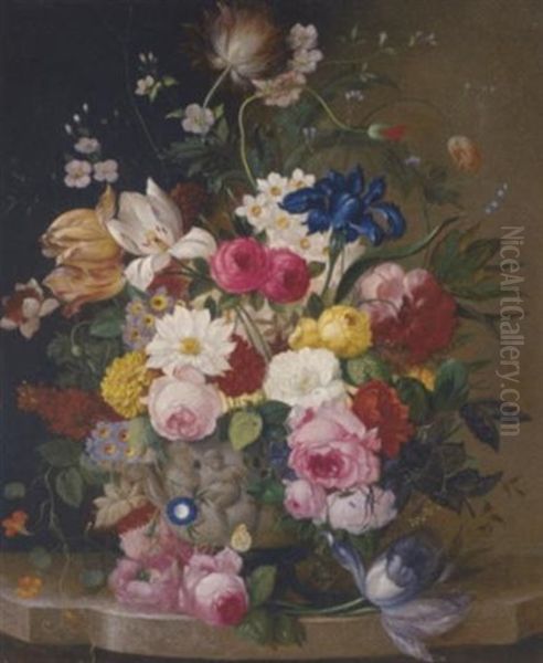 Summer Flowers In A Carved Stone Bowl - view 1