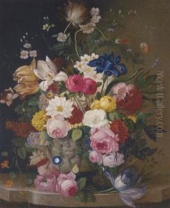 Summer Flowers In A Carved Stone Bowl