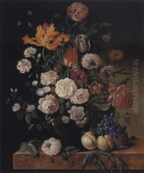 Groses Blumenstilleben Mit Fruchten Und Insekten - view 1