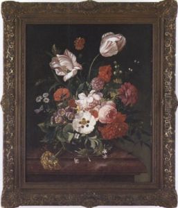 Still Life Of A Vase Of Flowers On A Marble Table by Franz Xaver Pieler