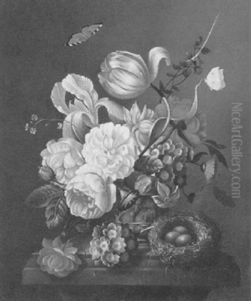 Blumenstilleben Mit Einem Vogelnest - view 1