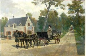 Depart Pour La Chasse Dans Le Parc De La Pierre. by Ernest Alexandre Bodoy