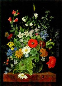 A Vase Of Flowers With A Snail And A Grasshopper