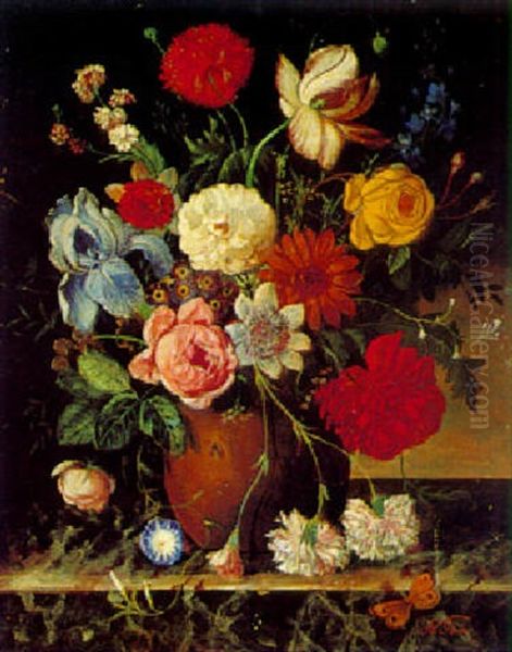 Blumenstuck Mit Rosen, Iris, Tulpen, Nelken Und Ackerwinde - view 1
