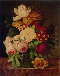 Peonies, Dahlias, Tulips, Roses And Other Flowers by Franz Xaver Pieler