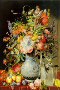 Grosses Blumenstuck Mit Obst Und Blaumeise Grosses Blumenstuck Mit Obst Und Blaumeise