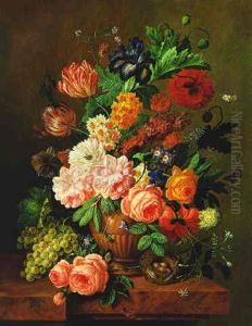 Groses Blumenstuck In Altmeisterlichem Stil Mit Schmetterlingen Und Trauben