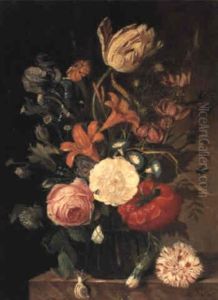 Flowers In A Vase On A Ledge Flowers In A Vase On A Ledge