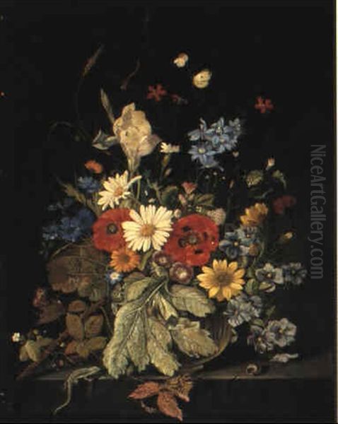 A Still Life With Flowers On A Ledge - view 1