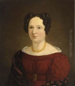 Portrait Of A Lady Wearing A Red Dress With A Lace Collar by Nikolaas Pieneman