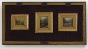 Three Miniatures Of Mountain Landscapes by August Bedrich Piepenhagen