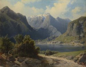 An Alpen Lake Between Mountains by August Bedrich Piepenhagen