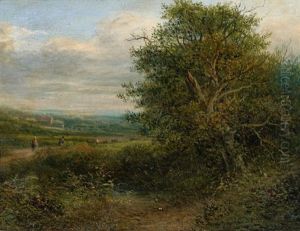 Landschaft Mit Hirten Und Einem Dorf In Der Ferne