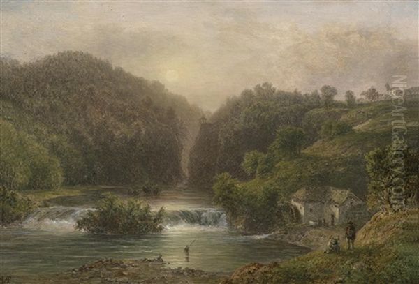 Flusslandschaft Mit Angler - view 1