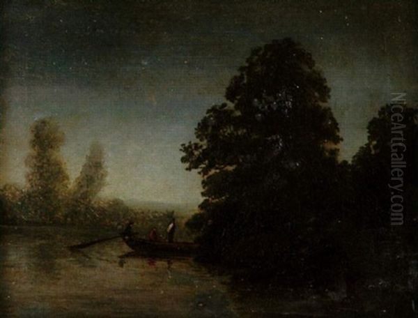 Fluslandschaft Mit Kahn In Der Abendammerung - view 1