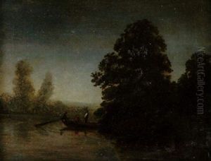 Fluslandschaft Mit Kahn In Der Abendammerung by August Bedrich Piepenhagen