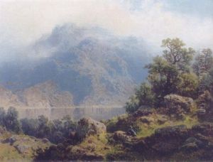 Gebirgspartie Im Tirol Mit Blick Auf Einen See by August Bedrich Piepenhagen