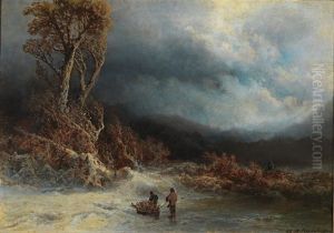Winter Landscape With Figures Gathering Wood by Charlotte Piepenhagen