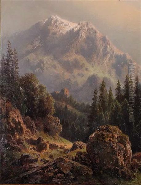 An Alpine Landscape With A Ruined Castle - view 1