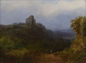 View Of Castle With Forested Valley by Luise Piepenhagen