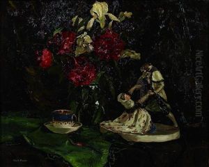 Stilleben Mit Einem Straus Fruhlingsblumen Und Porzellanfiguren by Karl Johann Nikolaus Piepho