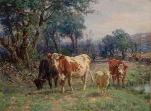 Cattle And Sheep In A Pasture Beside A Stream by Charles Franklin Pierce