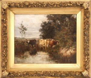 Cows At A Watering Hole by Charles Franklin Pierce