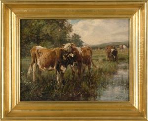 Cows Grazing In A Pasture by Charles Franklin Pierce