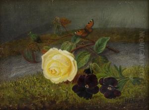 Oppstilling Med Rose Og Fioler 1885 by Frants Diderik Boe