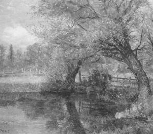 Field And Trees Overlooking The Pond by Charles Franklin Pierce