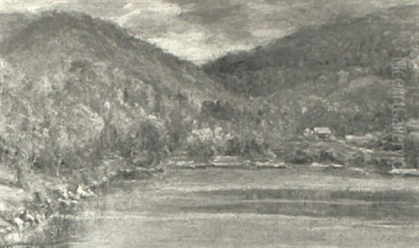 New England River Landscape In Autumn - view 1