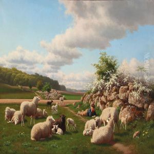 Foraarsbillede Med Faar. 
Ved Kirke Hvalso by Carl Henrik Bogh