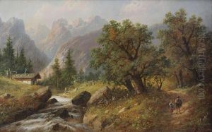 Zwitsers Berglandschap Met Personages by Edouard Boehm