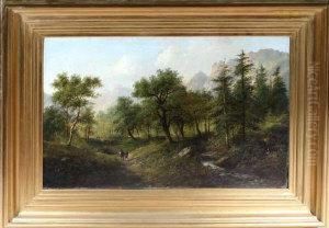 An Austrian River Landscape With A Shooting Party In The Foreground by Edouard Boehm