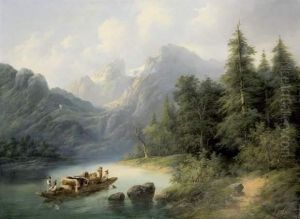Passage Du Gue Dans La Vallee Montagneuse by Edouard Boehm