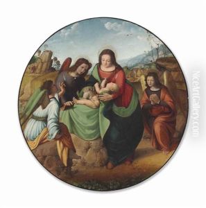The Adoration Of The Christ Child With Three Angels by Piero di Cosimo